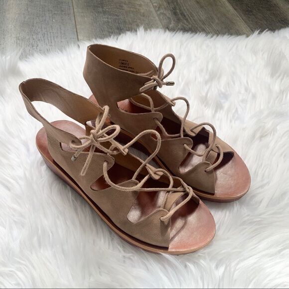 Lucky Brand Hipsta Open Toe Leather Wedge Sandals Tan Brown Size 7.5 - Picture 3 of 11